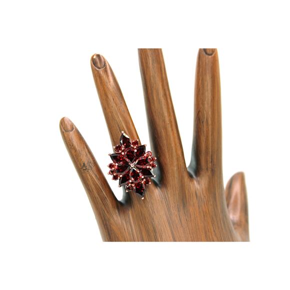 Sterling Silver Rose Gold Vermeil Garnet Cluster Ring - Picture 5 of 6